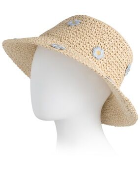 NWT House of Harlow 1960 Straw Daisy Embroidered Bucket Hat